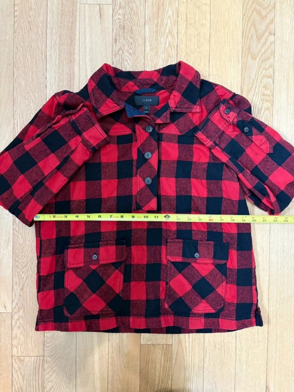 J. Crew Buffalo Plaid Popover Shirt Jacket Shacket Red Black Flannel Medium